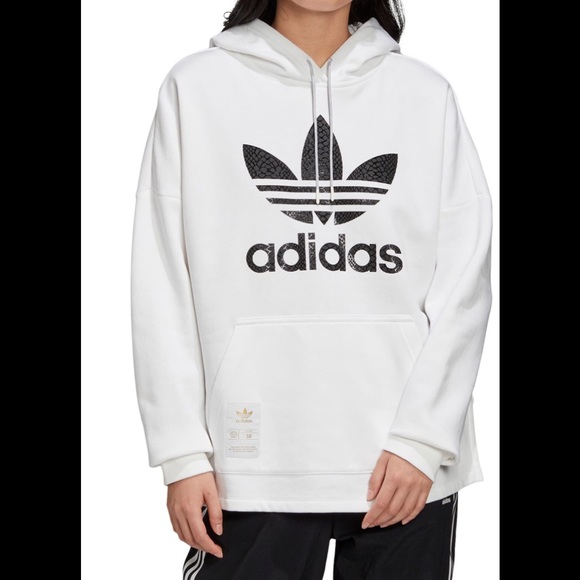 New adidas trefoil big logo white hoodie loose fit - Picture 1 of 8